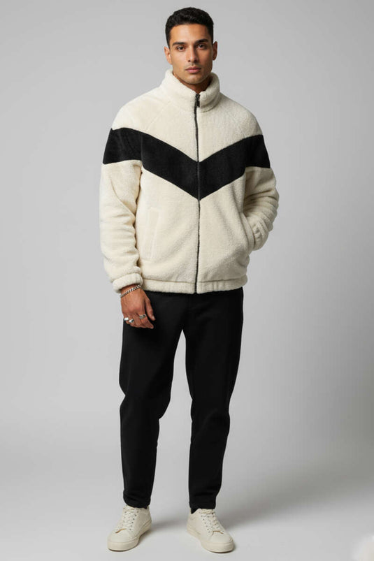 Fermuarlı Peluş Erkek Mont Taş