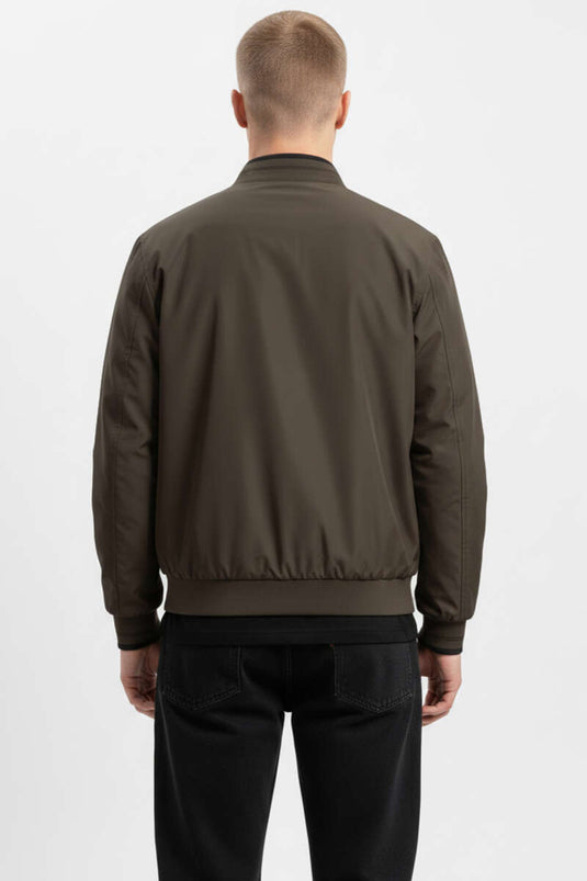 Men's Seasonal Jacket with Ribbed Detail and Zipper, Brown