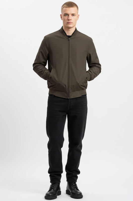 Men's Seasonal Jacket with Ribbed Detail and Zipper, Brown