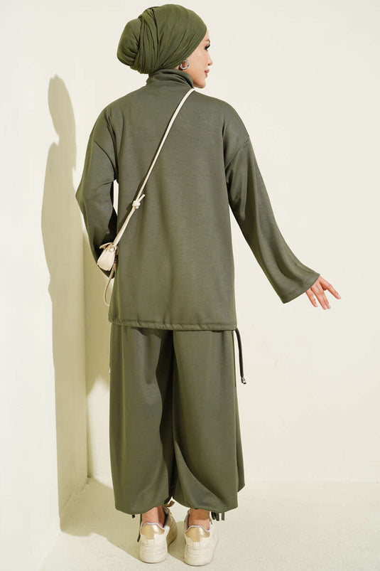 Ensemble De Pantalon Harem À Fermeture Éclair En Kaki