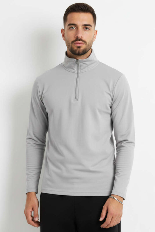 Fermuarlı Scuba Erkek Sweatshirt Gri