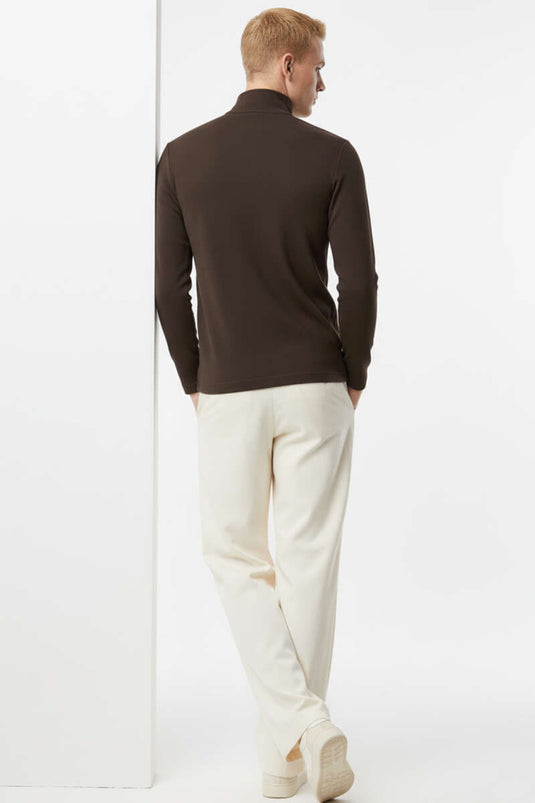 Fermuarlı Scuba Erkek Sweatshirt Kahve