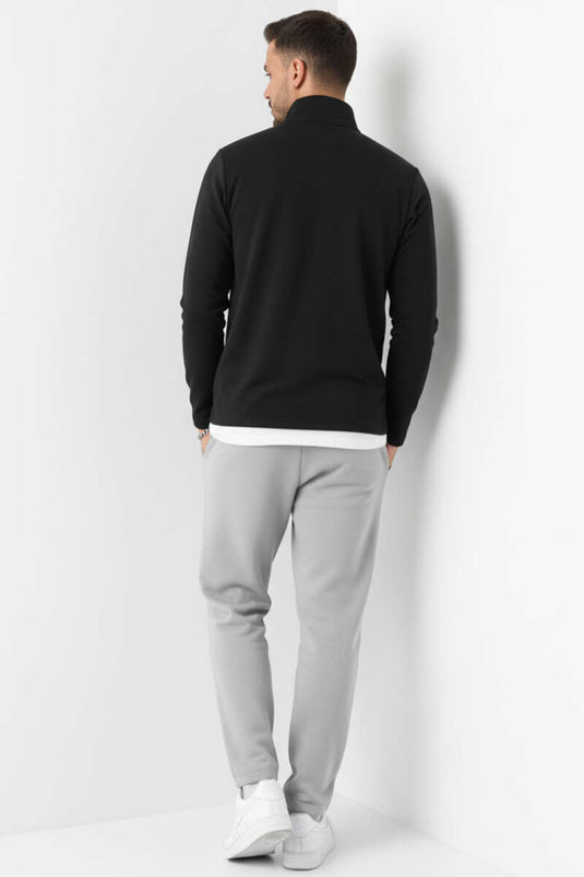 Fermuarlı Scuba Erkek Sweatshirt Siyah