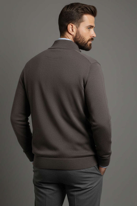 كارديجان رجالي بسحاب باللون البني (نمط سيلانيك)