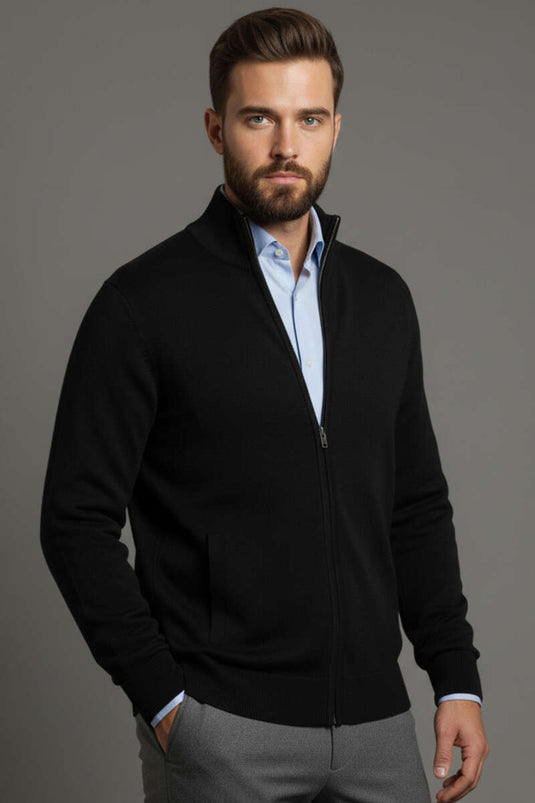 Cardigan con cerniera da uomo di Salonicco, nero