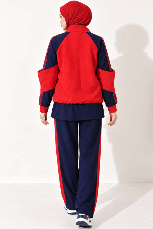 Zippered Striped Trim Two-Piece Set Navy