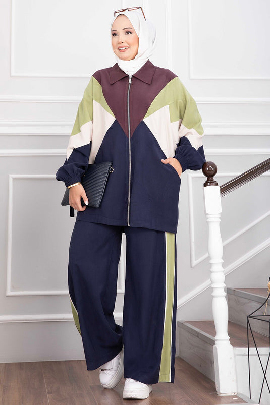 Completo Giacca Sportiva Con Cerniera E Pantaloni Blu Navy