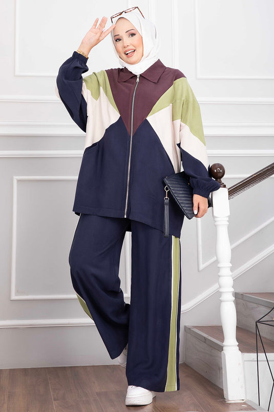 Completo Giacca Sportiva Con Cerniera E Pantaloni Blu Navy
