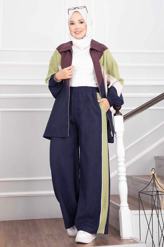 Completo Giacca Sportiva Con Cerniera E Pantaloni Blu Navy