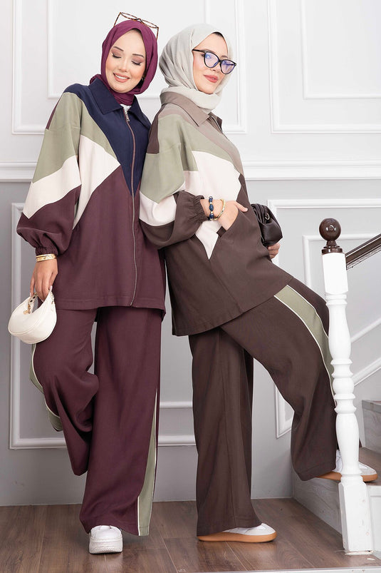 Sportjacke Und Hose Set In Pflaume