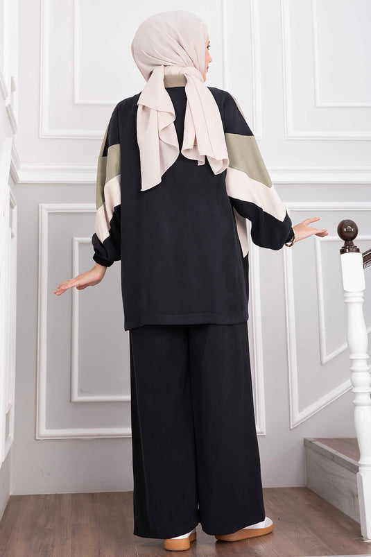 Zippered Sports Jacket And Pants Set Black