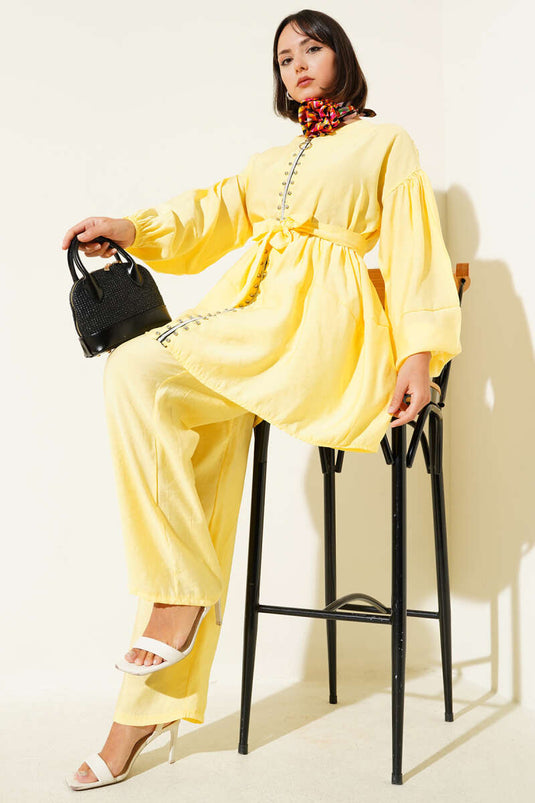 Two-Piece Set with Stone Details and Zipper Closure, Yellow