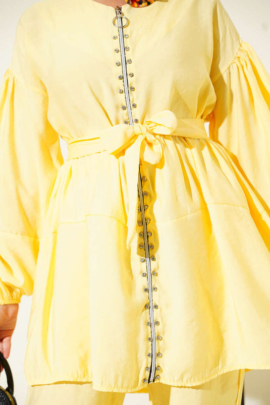 Two-Piece Set with Stone Details and Zipper Closure, Yellow