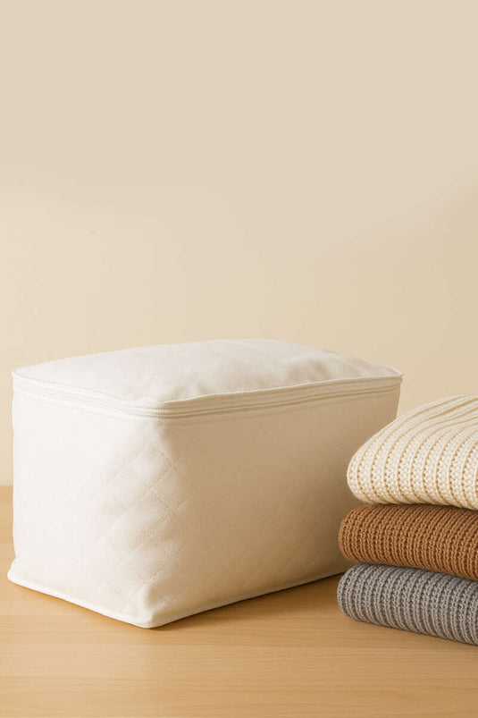 حقيبة تخزين كنزات صوفية بيضاء اللون بسحاب مصنوعة من قماش غير منسوج