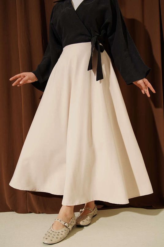Jupe Évasée En Tencel Beige Avec Fermeture Éclair