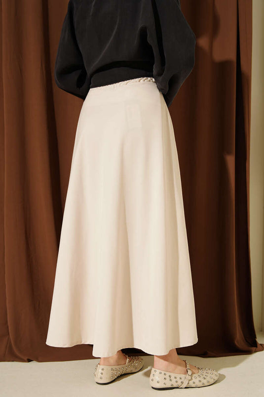 Fermuarlı Tensel Kloş Etek Bej