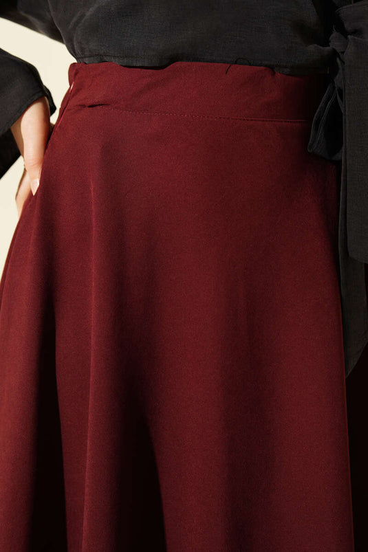 Zippered Tencel Flared Skirt Burgundy