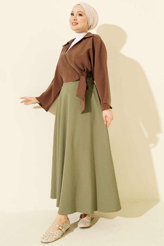 Fermuarlı Tensel Kloş Etek Çağla Yeşili