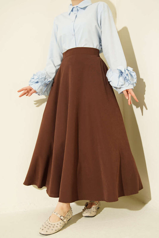 Jupe Évasée En Tencel Avec Fermeture Éclair Marron