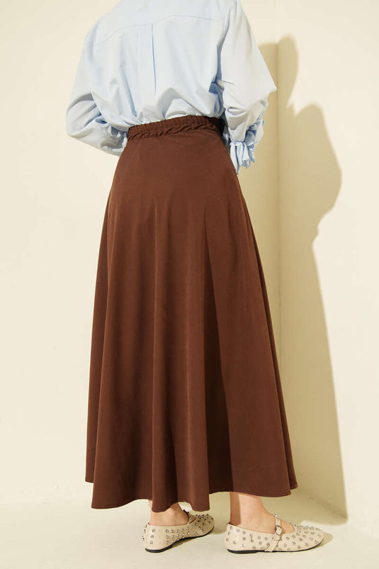 Jupe Évasée En Tencel Avec Fermeture Éclair Marron