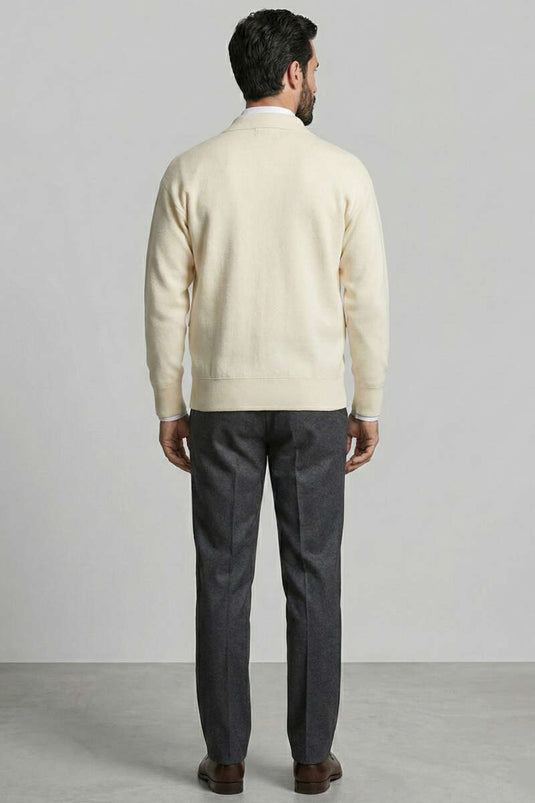 سترة رجالية محبوكة بسحاب باللون الكريم