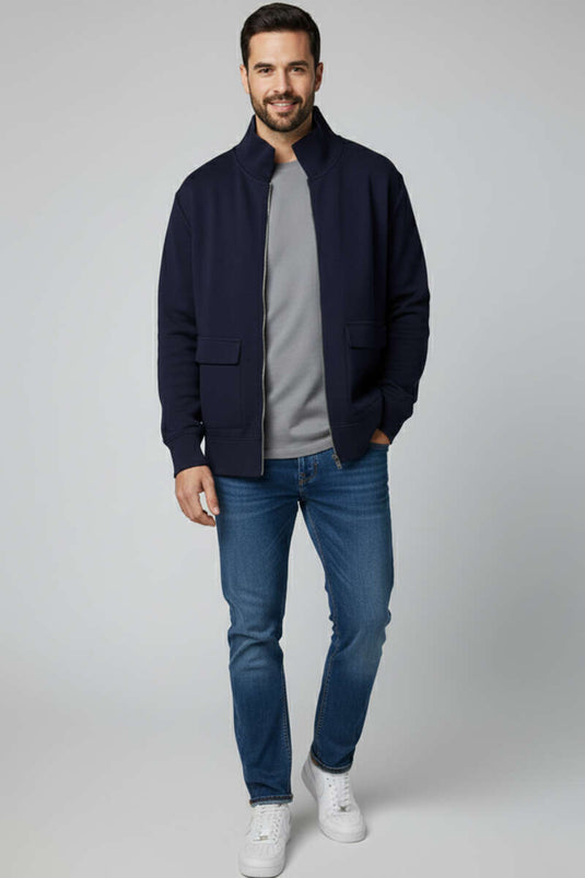 كارديجان رجالي محبوك بسحاب، أزرق داكن