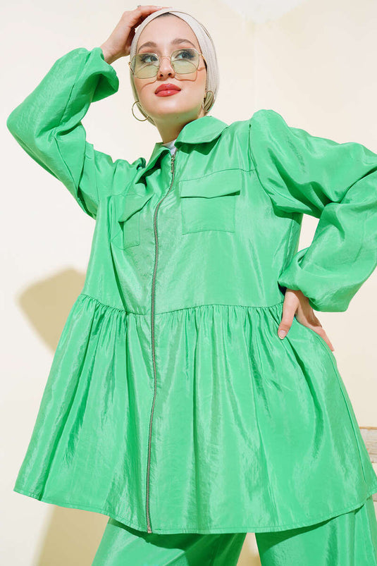 Zippered Tunic Two-Piece Set Green