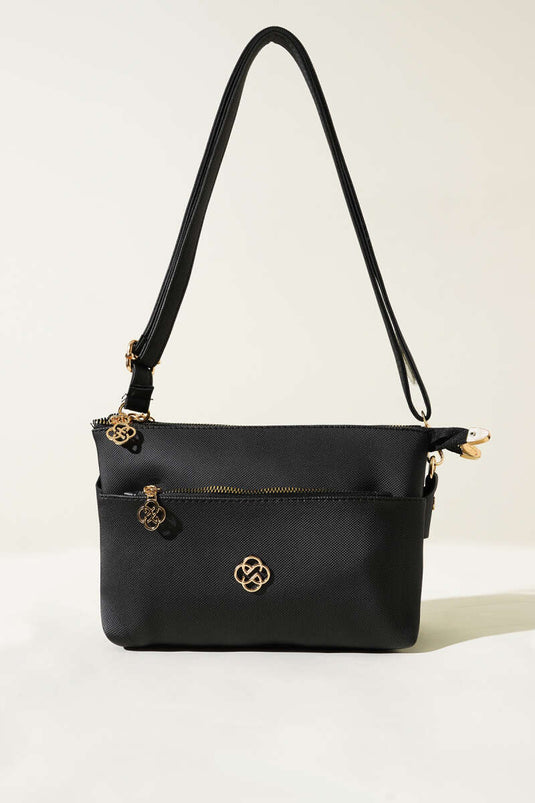 Sac noir à trois compartiments zippé