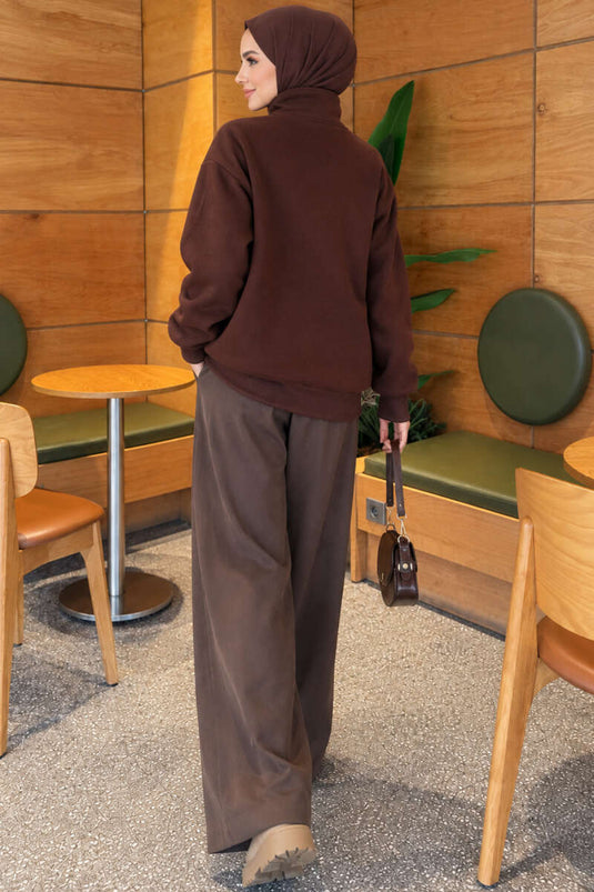 Zippered Three-Ply Printed Sweatshirt In Coffee