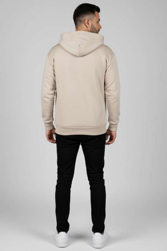 Fermuarlı Üç İplik Erkek Sweatshirt Taş