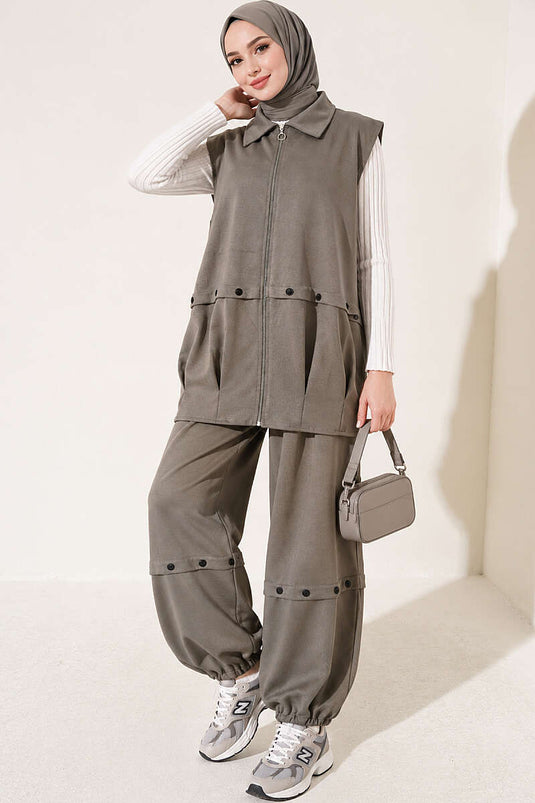 Zippiertes Weste- Und Loysha-Set In Khaki