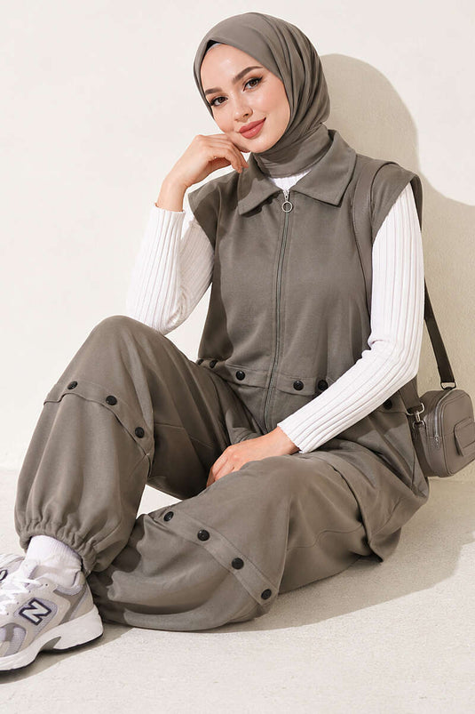 Zippiertes Weste- Und Loysha-Set In Khaki
