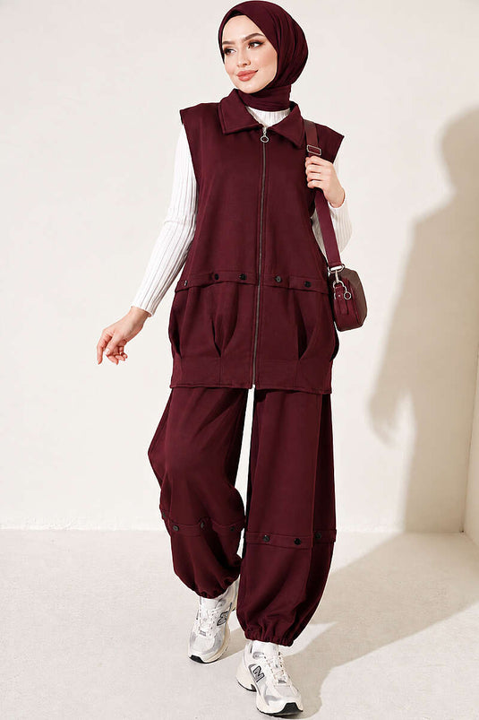 Ensemble Deux Pièces Violet Avec Fermeture Éclair Et Ceinture
