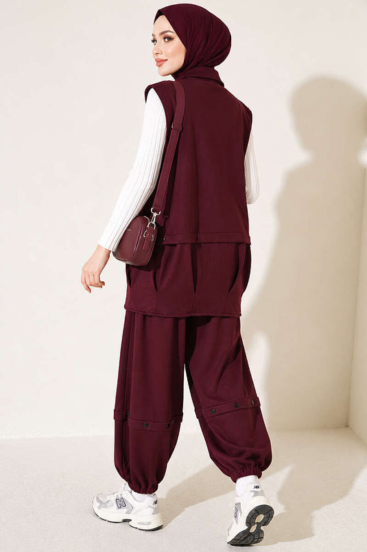 Ensemble Deux Pièces Violet Avec Fermeture Éclair Et Ceinture