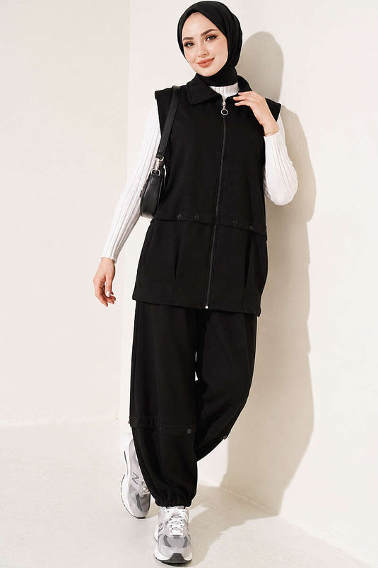 Completo Loysha Con Gilet E Zip In Nero