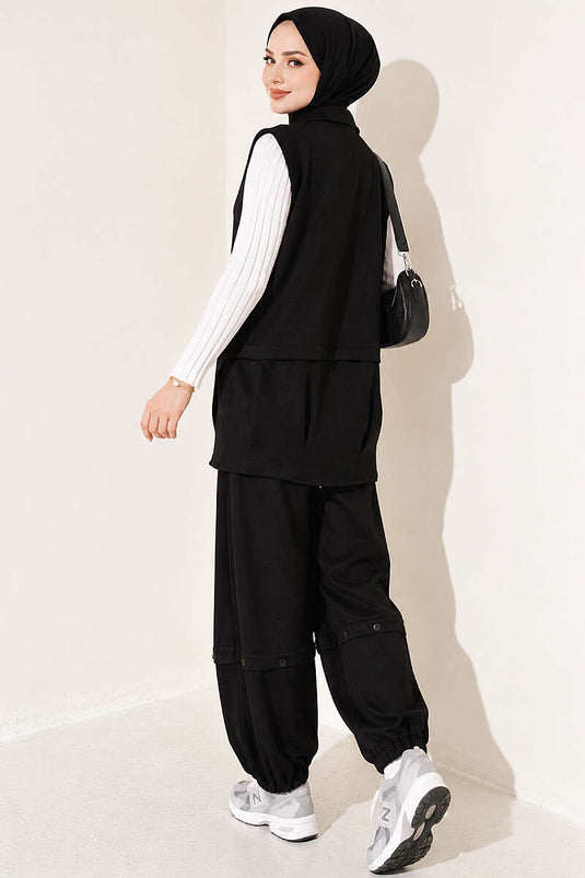 Completo Loysha Con Gilet E Zip In Nero