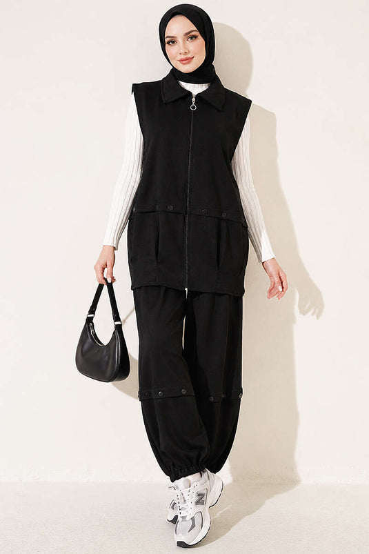 Completo Loysha Con Gilet E Zip In Nero