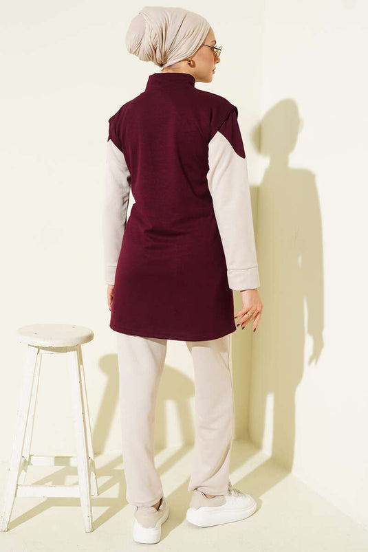 Ensemble trois pièces Loisha avec gilet zippé, bordeaux