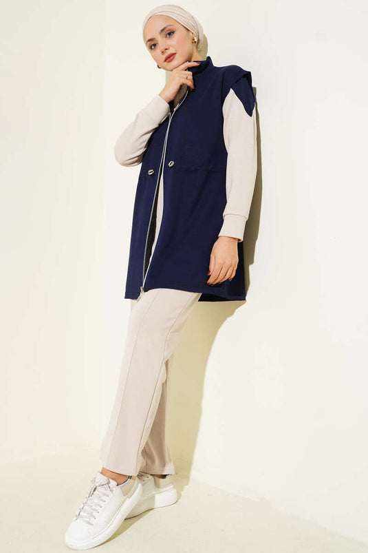 Ensemble trois pièces Loyşa avec gilet zippé, bleu marine