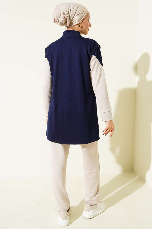 Ensemble trois pièces Loyşa avec gilet zippé, bleu marine