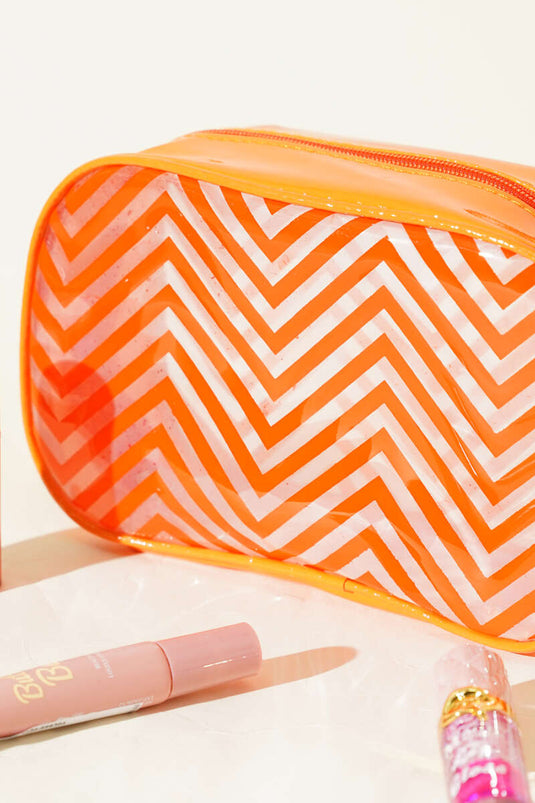 Kosmetiktasche mit Reißverschluss und Zickzackmuster Orange