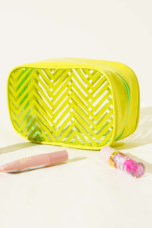 Zippered Zigzag Patterned Cosmetic Bag Green