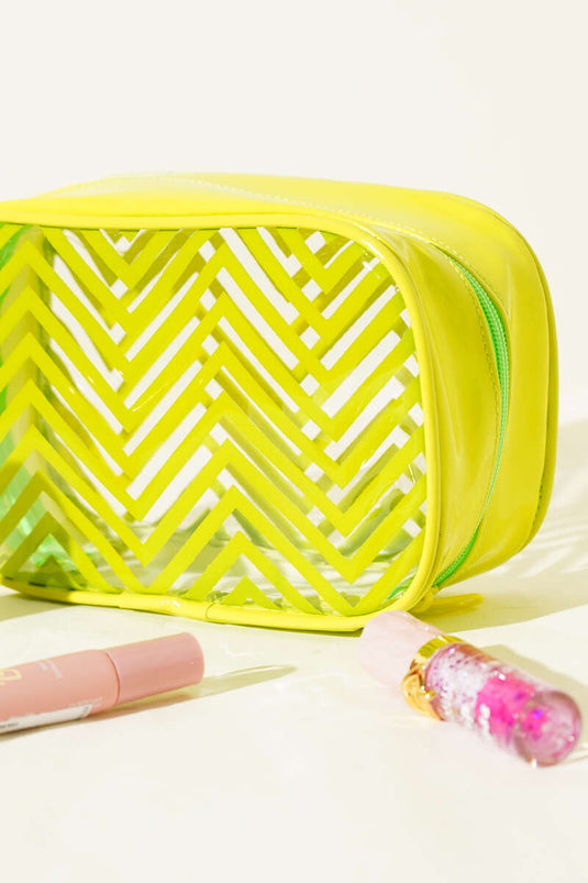 Zippered Zigzag Patterned Cosmetic Bag Green