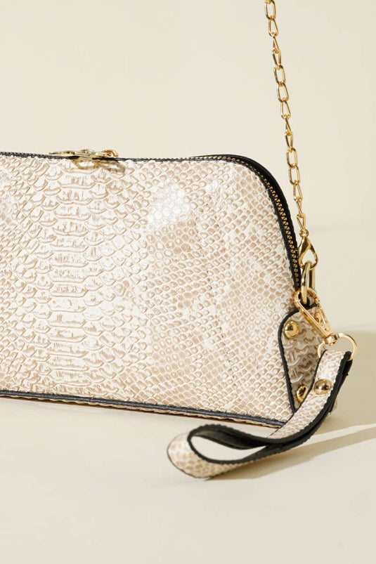 Zippered Chain Strap Bag, Beige