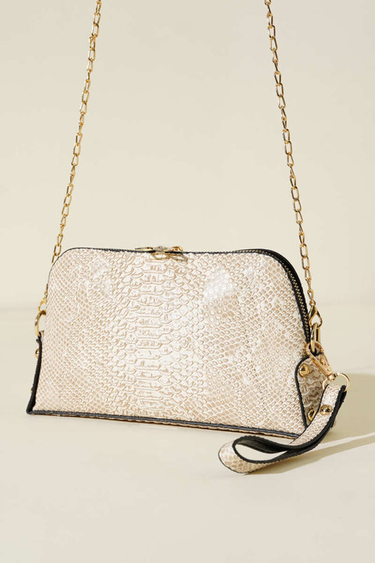 Zippered Chain Strap Bag, Beige