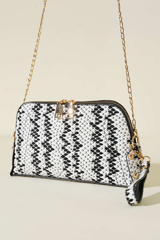 Sac blanc à fermeture éclair et bandoulière chaîne