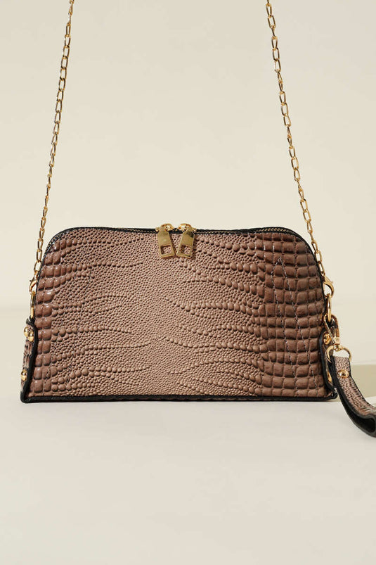 Camel Zippered Chain Strap Bag