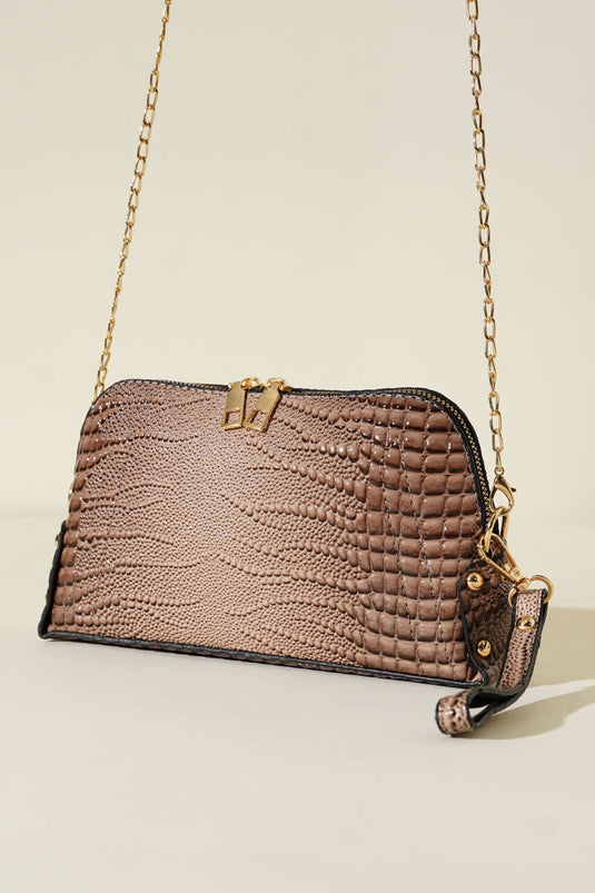 Camel Zippered Chain Strap Bag