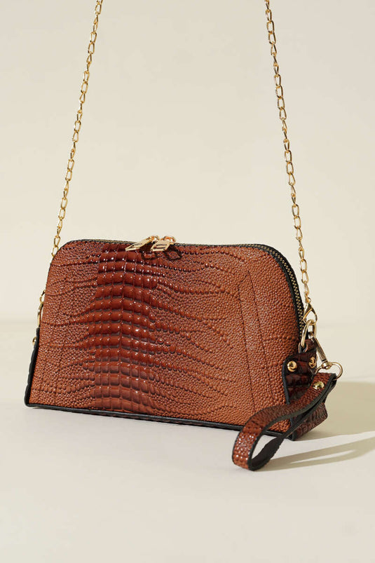 Zippered Chain Strap Bag, Coffee