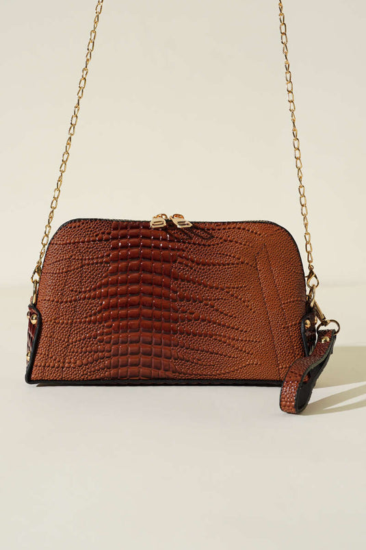 Zippered Chain Strap Bag, Coffee